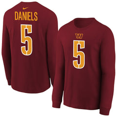 Jayden Daniels Washington Commanders Youth Player Name & Number Long Sleeve T-Shirt - Burgundy - Nike