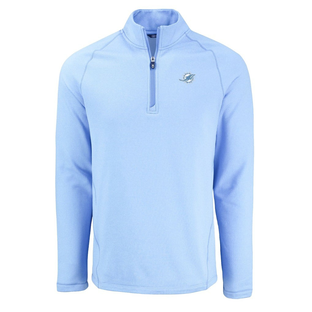 Miami Dolphins Cutter & Buck Peshastin Eco Fleece Recycled Raglan Quarter-Zip Top - Powder Blue - NFL