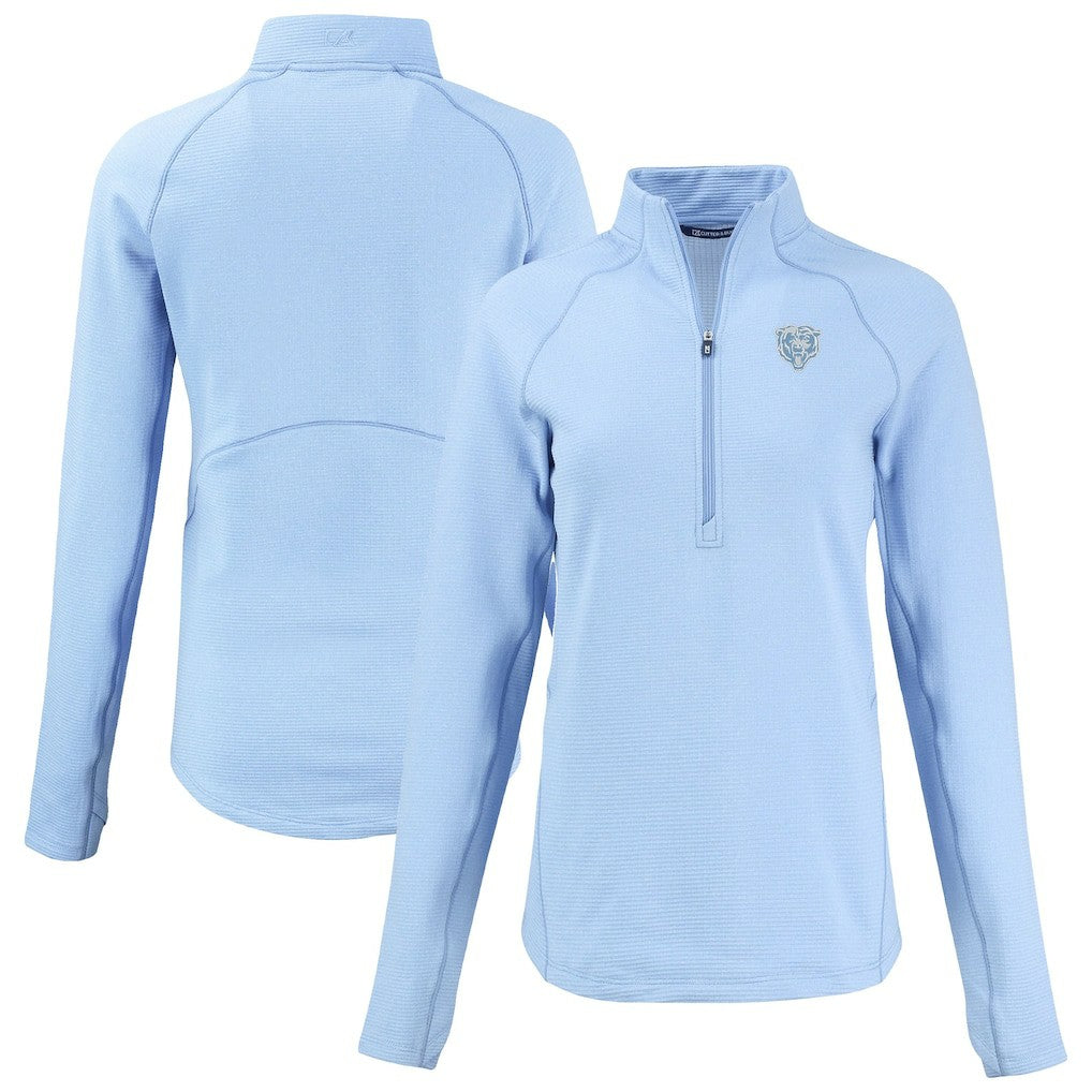 Chicago Bears Cutter & Buck Women's Peshastin Eco Fleece Recycled Half-Zip Top - Powder Blue - NFL