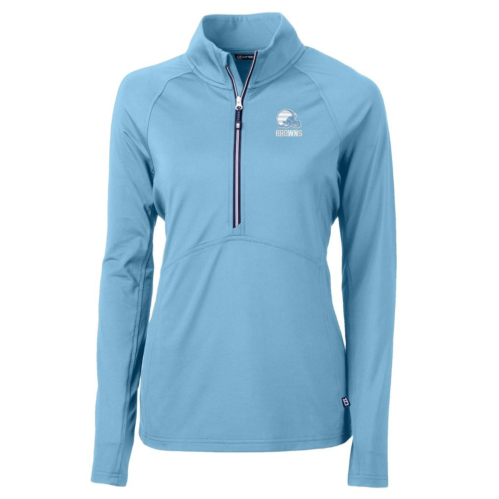 Cleveland Browns Cutter & Buck Women's Adapt Eco Knit Stretch Recycled Half-Zip Top - Powder Blue - NFL