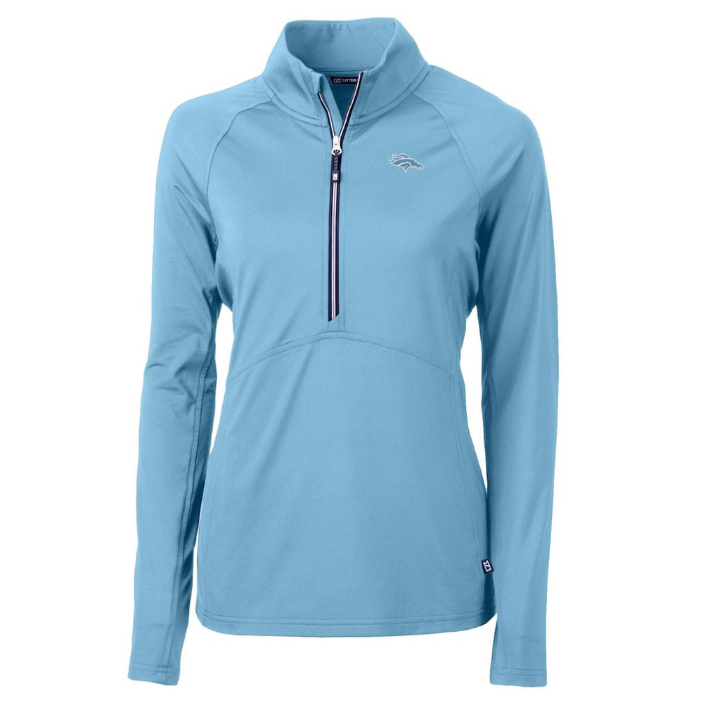 Denver Broncos Cutter & Buck Women's Adapt Eco Knit Stretch Recycled Half-Zip Top - Powder Blue - NFL