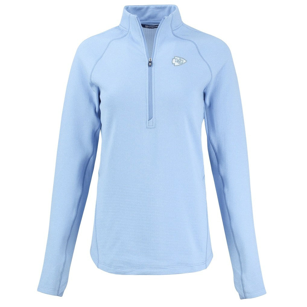Kansas City Chiefs Cutter & Buck Women's Peshastin Eco Fleece Recycled Half-Zip Top - Powder Blue - NFL