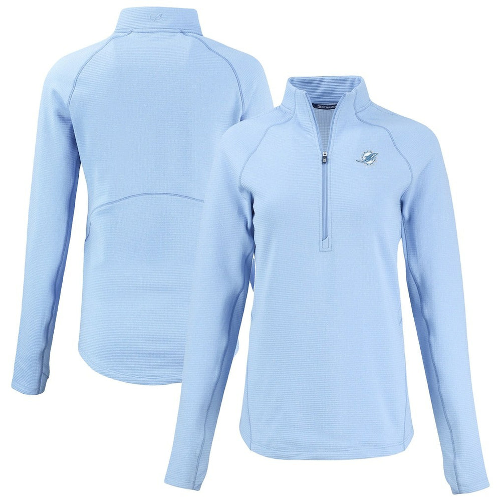 Miami Dolphins Cutter & Buck Women's Peshastin Eco Fleece Recycled Half-Zip Top - Powder Blue - NFL