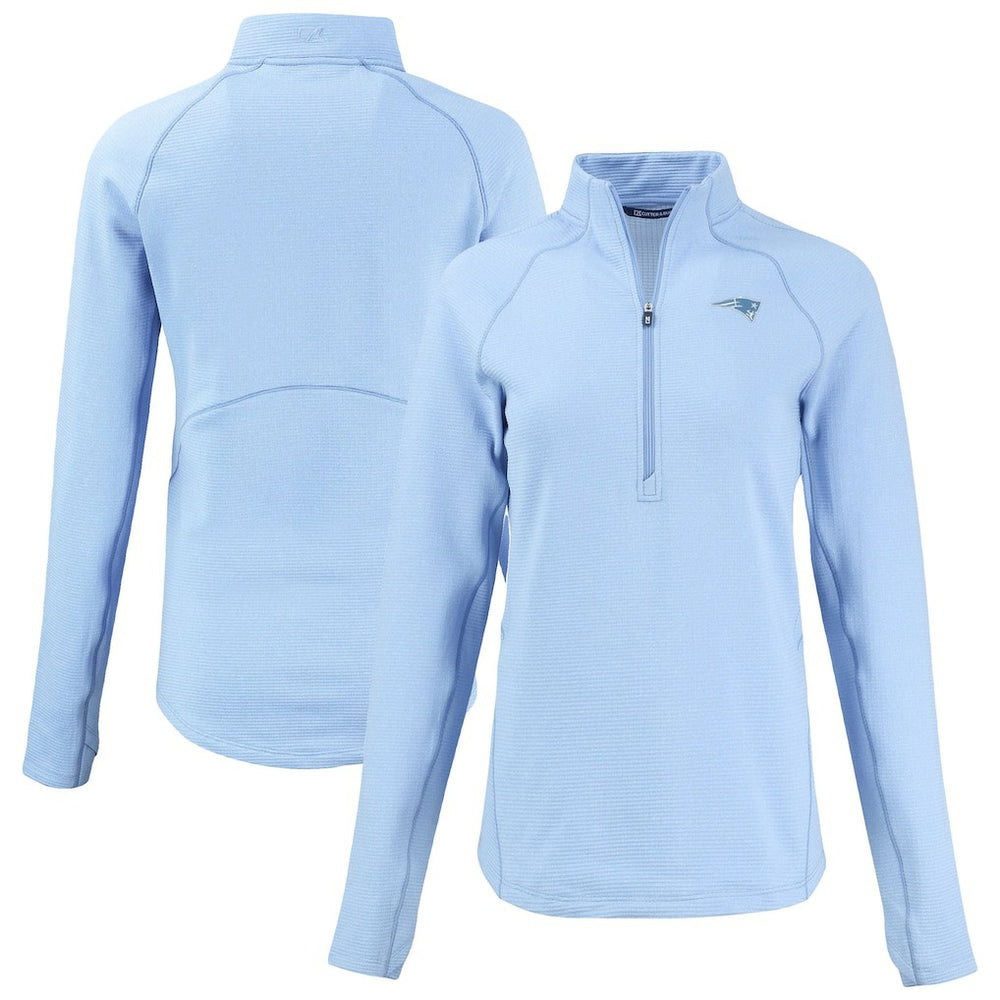 New England Patriots Cutter & Buck Women's Peshastin Eco Fleece Recycled Half-Zip Top - Powder Blue - NFL