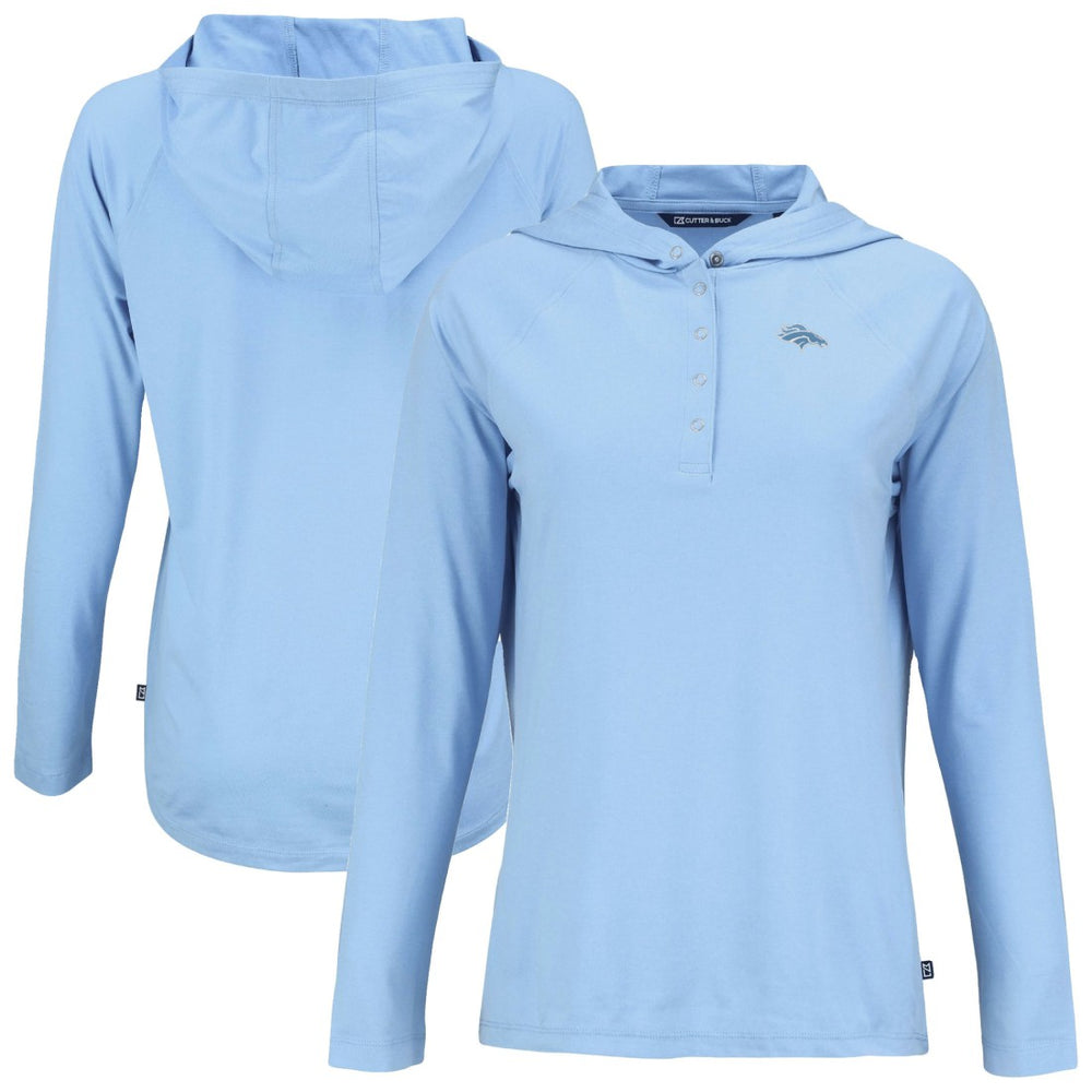 Denver Broncos Cutter & Buck Women's Coastline Epic Comfort Eco Recycled Long Sleeve Hoodie T-Shirt - Powder Blue - NFL