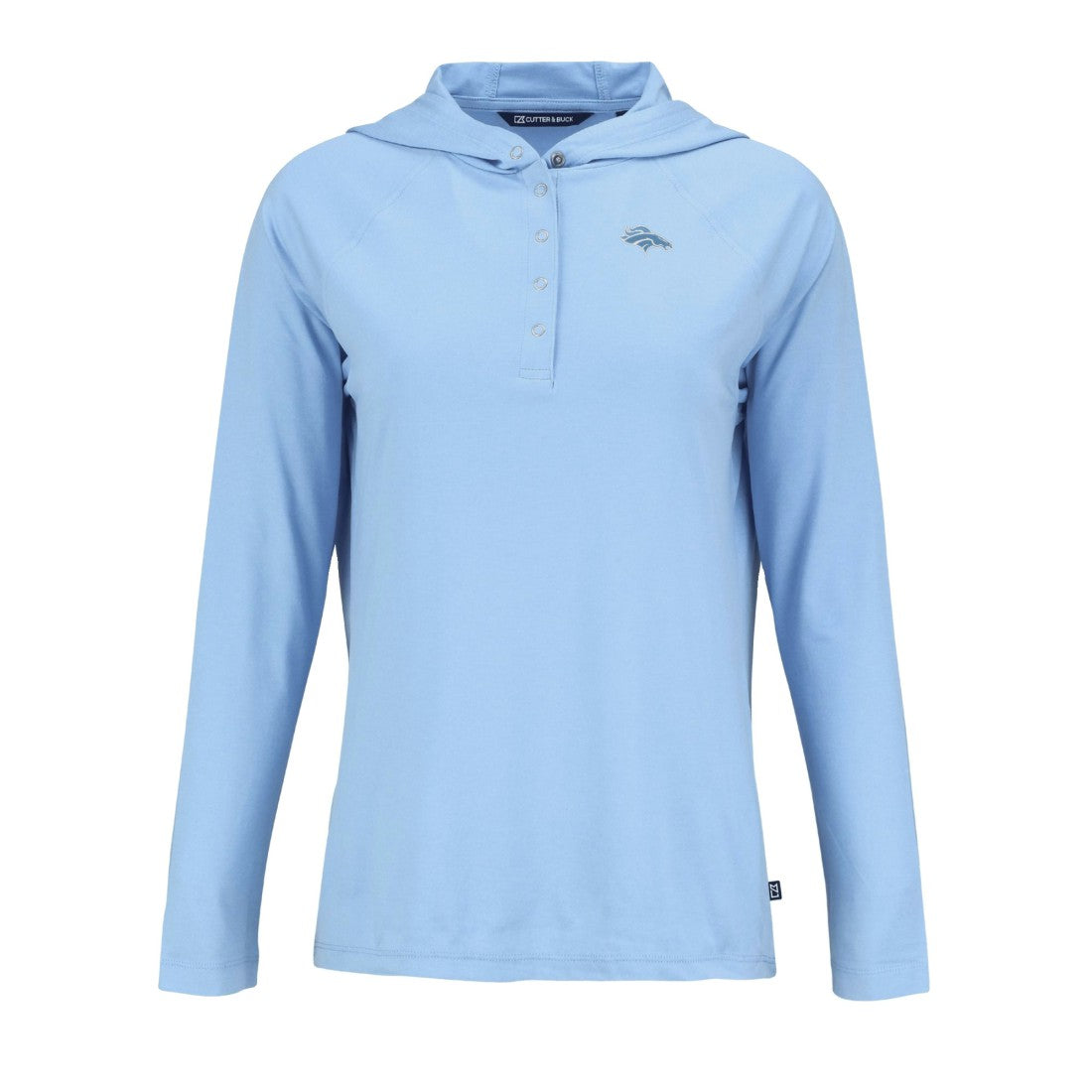 Denver Broncos Cutter & Buck Women's Coastline Epic Comfort Eco Recycled Long Sleeve Hoodie T-Shirt - Powder Blue - NFL