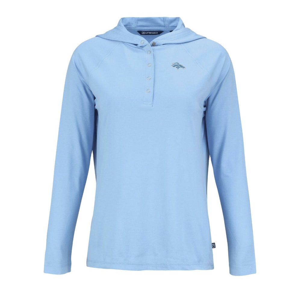 Denver Broncos Cutter & Buck Women's Coastline Epic Comfort Eco Recycled Long Sleeve Hoodie T-Shirt - Powder Blue - NFL