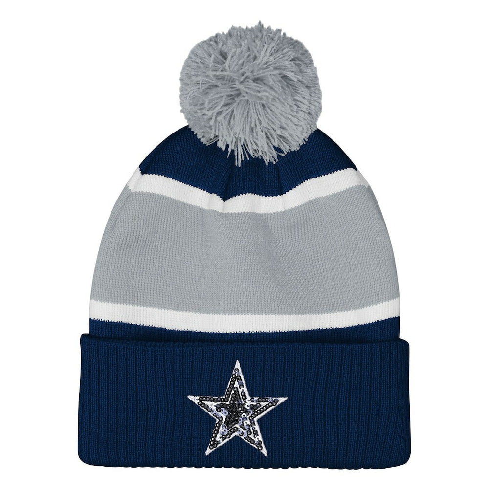 Dallas Cowboys Outerstuff Girls Youth Let's Play Cuffed Knit Hat with Pom - Navy - NFL