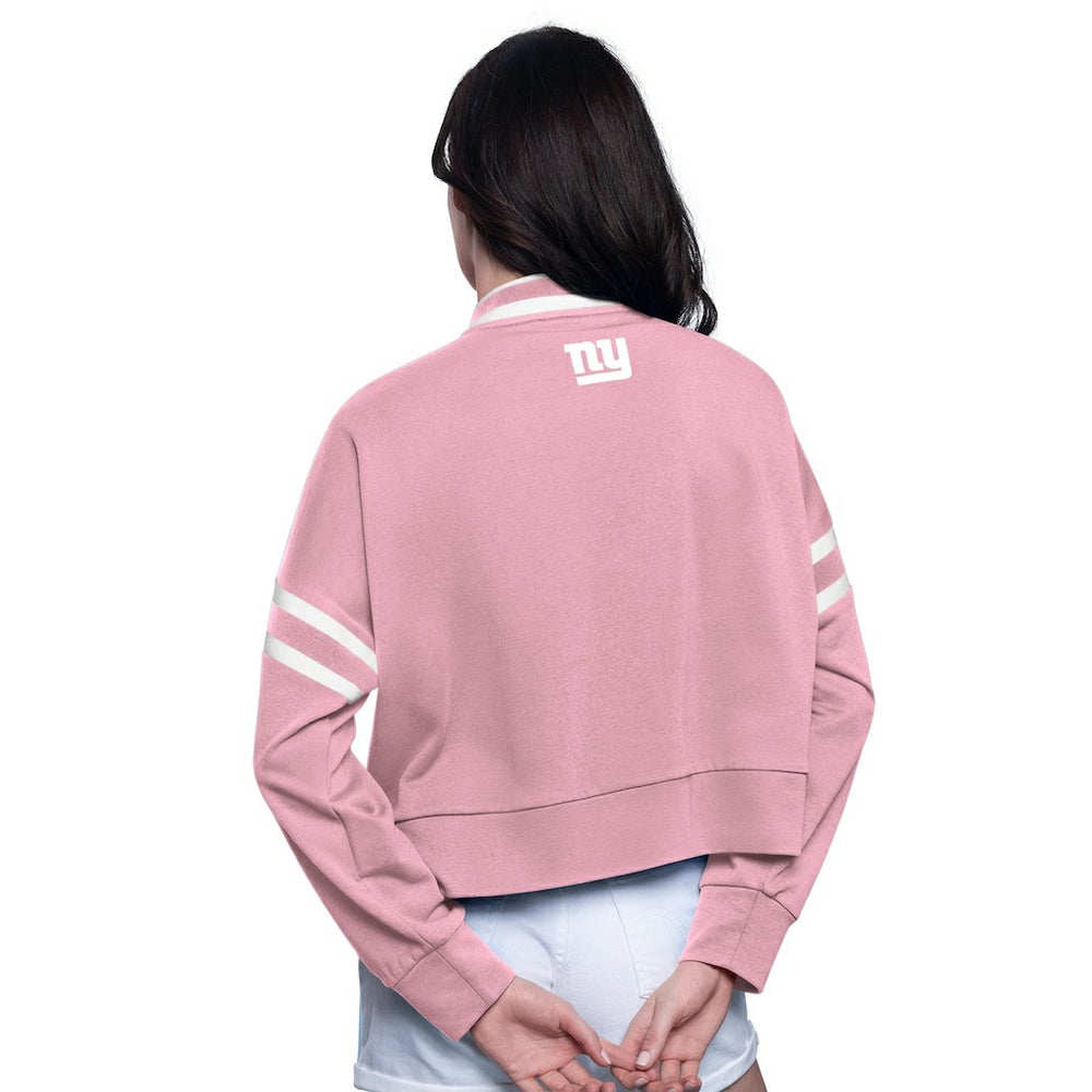 New York Giants Starter Women's Power Play Cropped Pullover Sweatshirt - Pink - NFL