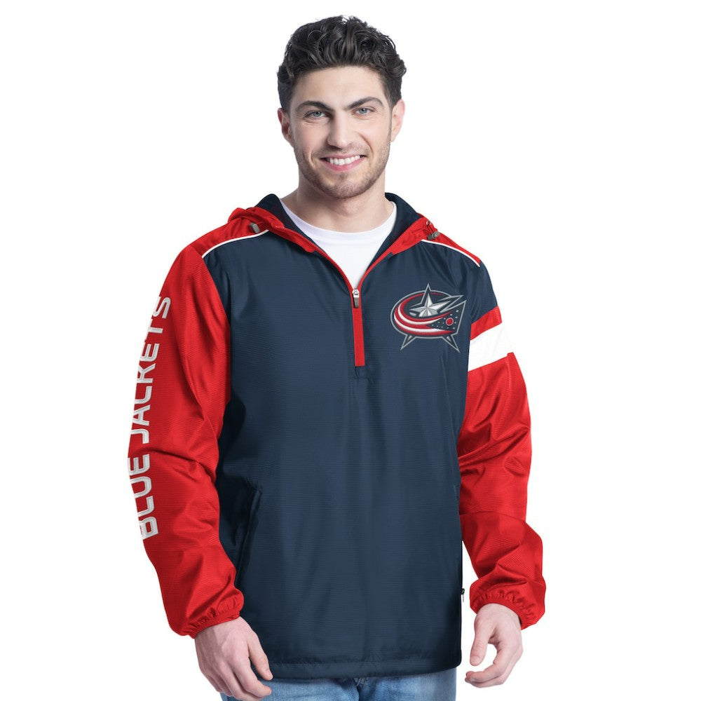 Columbus Blue Jackets G-III Sports by Carl Banks Lateral Half-Zip Hoodie Jacket - Navy/Red | NHL Clearance