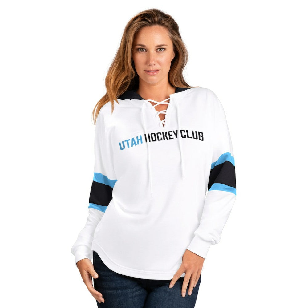Utah Mammoth G-III 4Her by Carl Banks Women's Goal Zone Long Sleeve Lace-Up Hoodie T-Shirt - White | NHL discount