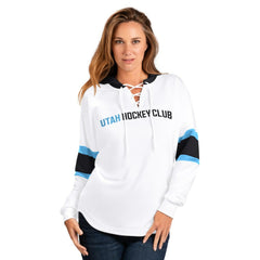 Utah Mammoth G-III 4Her by Carl Banks Women's Goal Zone Long Sleeve Lace-Up Hoodie T-Shirt - White | NHL discount