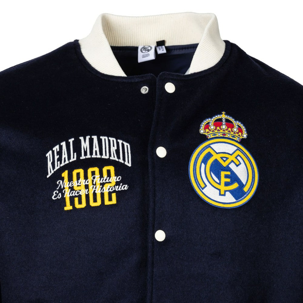 Real Madrid Sport Design Sweden Free Kick Wool Varsity Jacket Navy