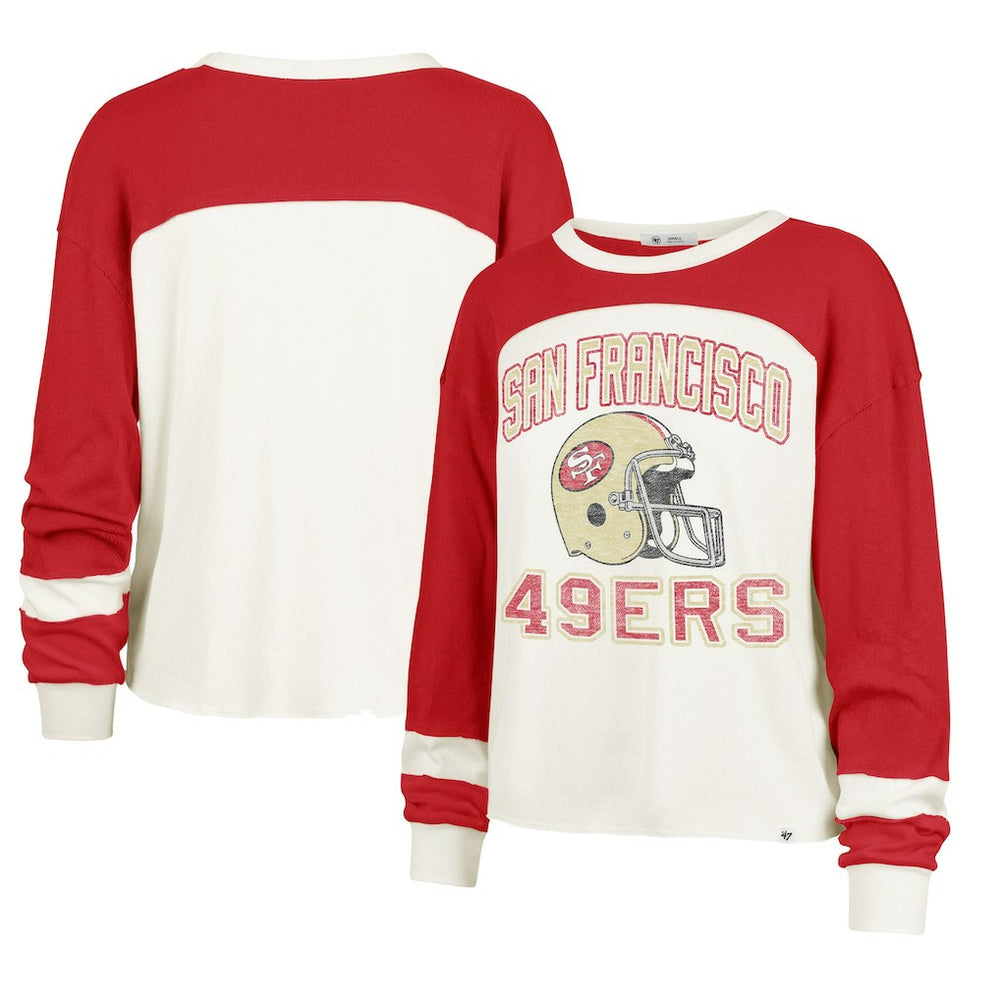 San Francisco 49ers '47 Women's Double Header Curve Toni Long Sleeve T-Shirt - Cream - 47 brand
