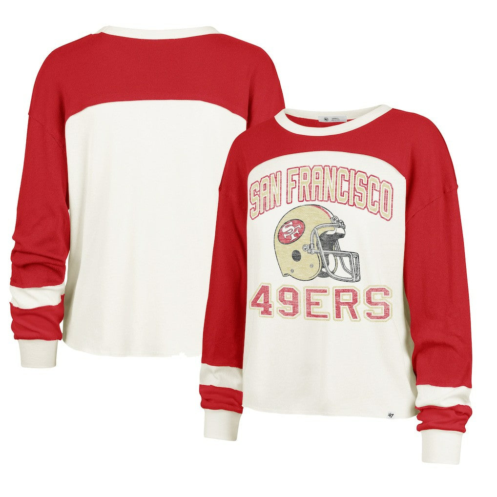 San Francisco 49ers '47 Women's Double Header Curve Toni Long Sleeve T-Shirt - Cream - 47 brand