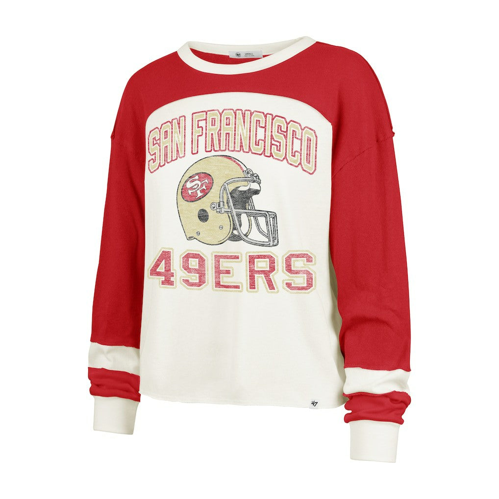 San Francisco 49ers '47 Women's Double Header Curve Toni Long Sleeve T-Shirt - Cream - 47 brand