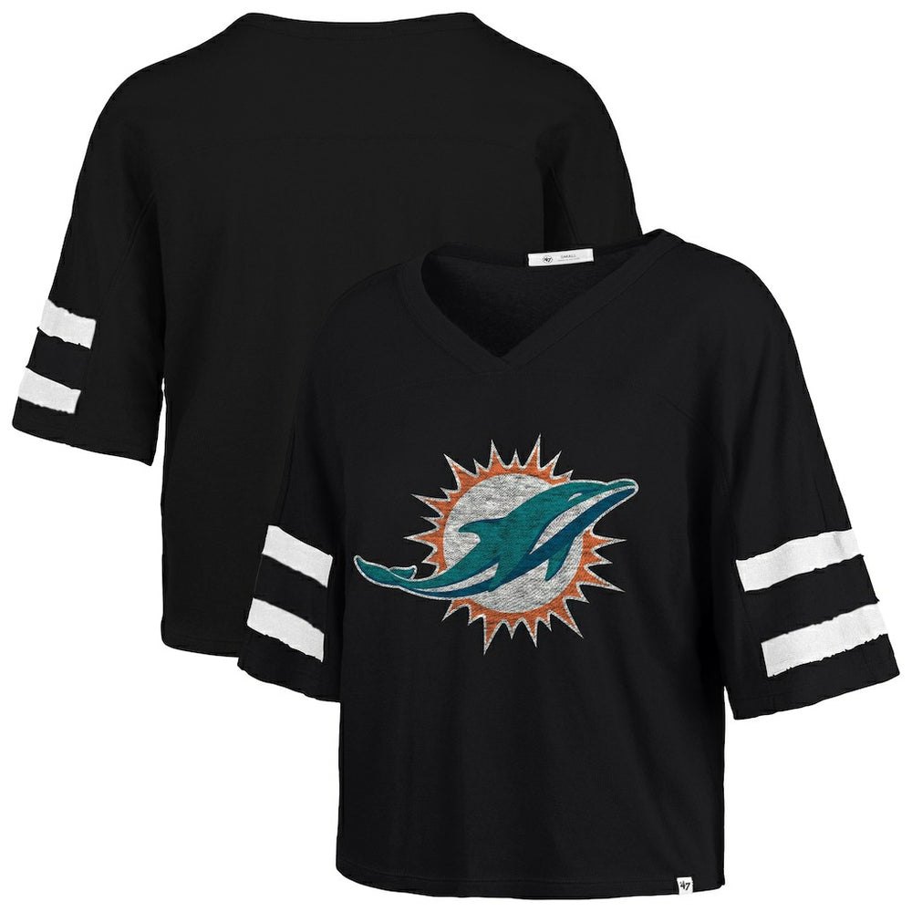 Miami Dolphins '47 Women's Premier Scout Cropped V-Neck T-Shirt - Black - 47 brand