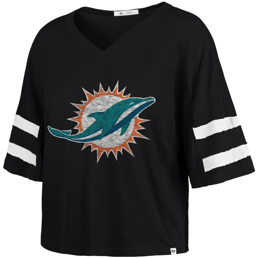 Miami Dolphins '47 Women's Premier Scout Cropped V-Neck T-Shirt - Black - 47 brand