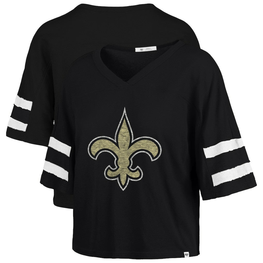 New Orleans Saints '47 Women's Premier Scout Cropped V-Neck T-Shirt - Black - 47 brand