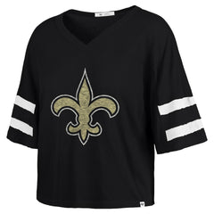 New Orleans Saints '47 Women's Premier Scout Cropped V-Neck T-Shirt - Black - 47 brand
