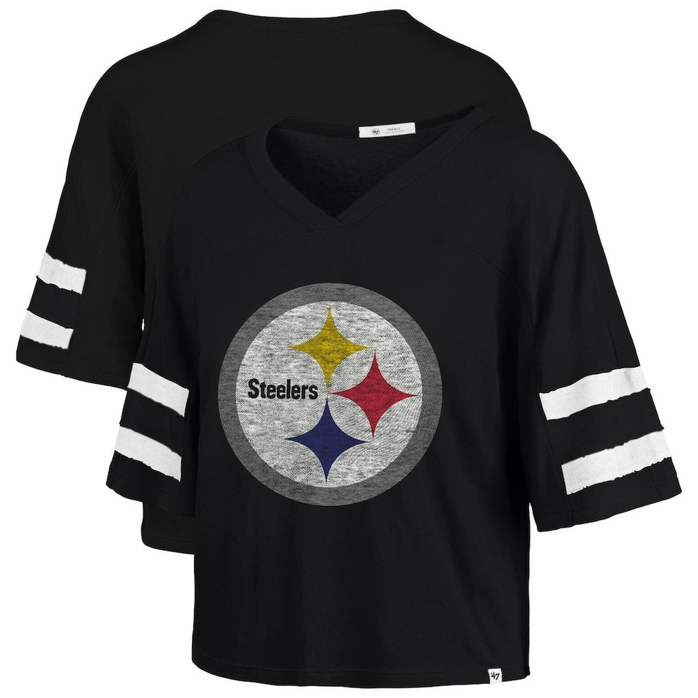 Pittsburgh Steelers '47 Women's Premier Scout Cropped V-Neck T-Shirt - Black - 47 brand
