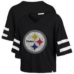 Pittsburgh Steelers '47 Women's Premier Scout Cropped V-Neck T-Shirt - Black - 47 brand