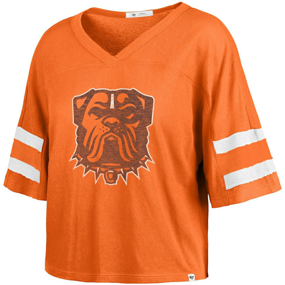 Cleveland Browns '47 Women's Premier Scout Cropped V-Neck T-Shirt - Orange - 47 brand