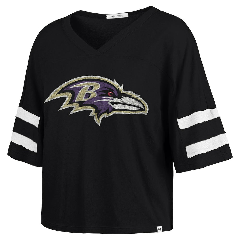 Baltimore Ravens '47 Women's Premier Scout Cropped V-Neck T-Shirt - Black - 47 brand