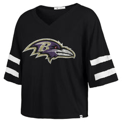 Baltimore Ravens '47 Women's Premier Scout Cropped V-Neck T-Shirt - Black - 47 brand