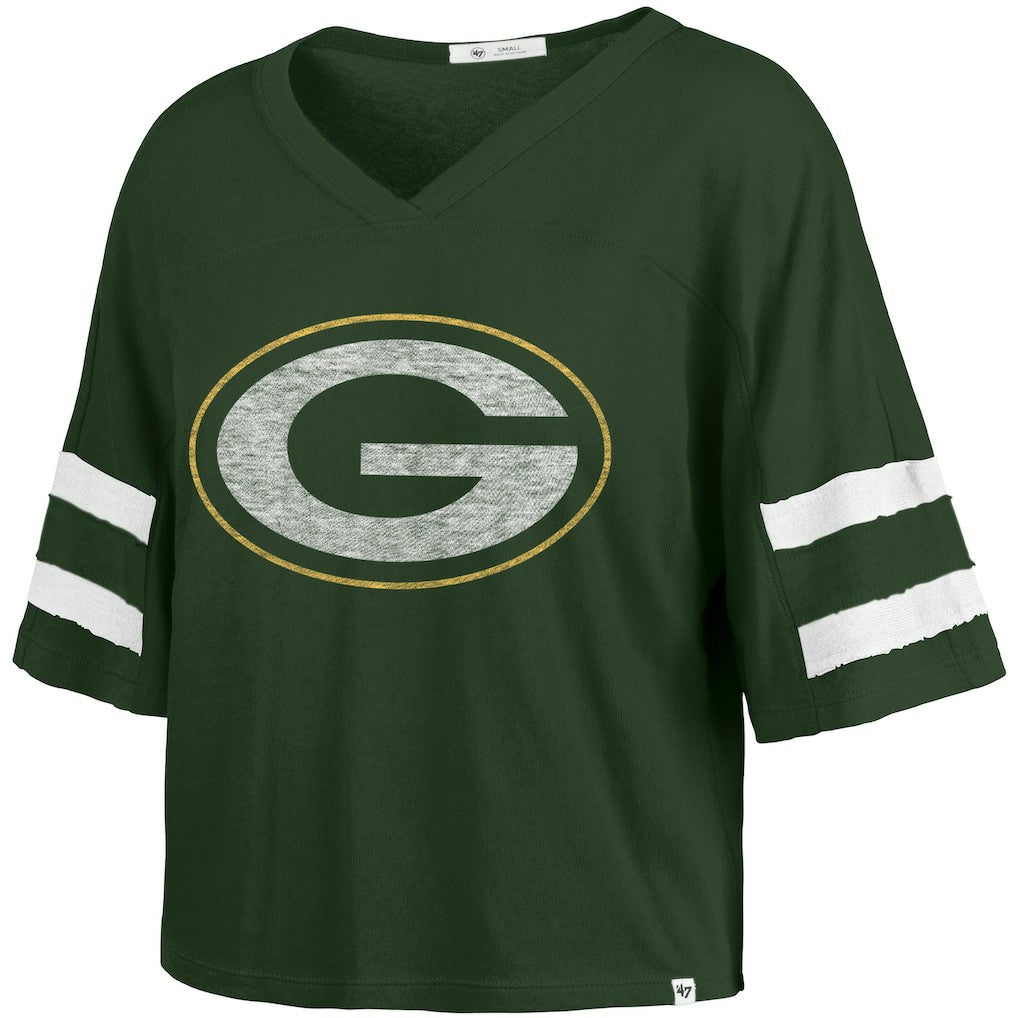 Green Bay Packers '47 Women's Premier Scout Cropped V-Neck T-Shirt - Green - 47 brand