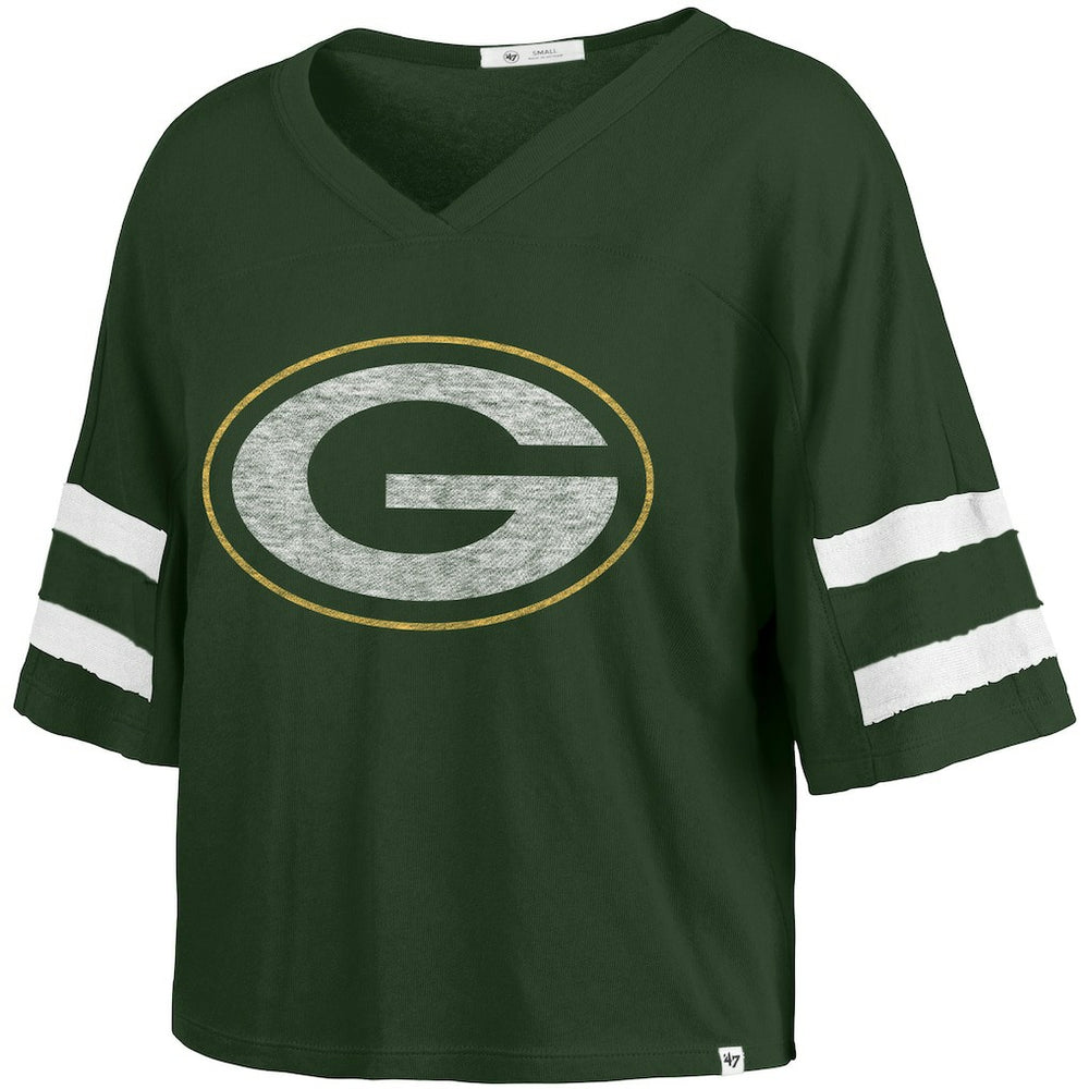Green Bay Packers '47 Women's Premier Scout Cropped V-Neck T-Shirt - Green - 47 brand