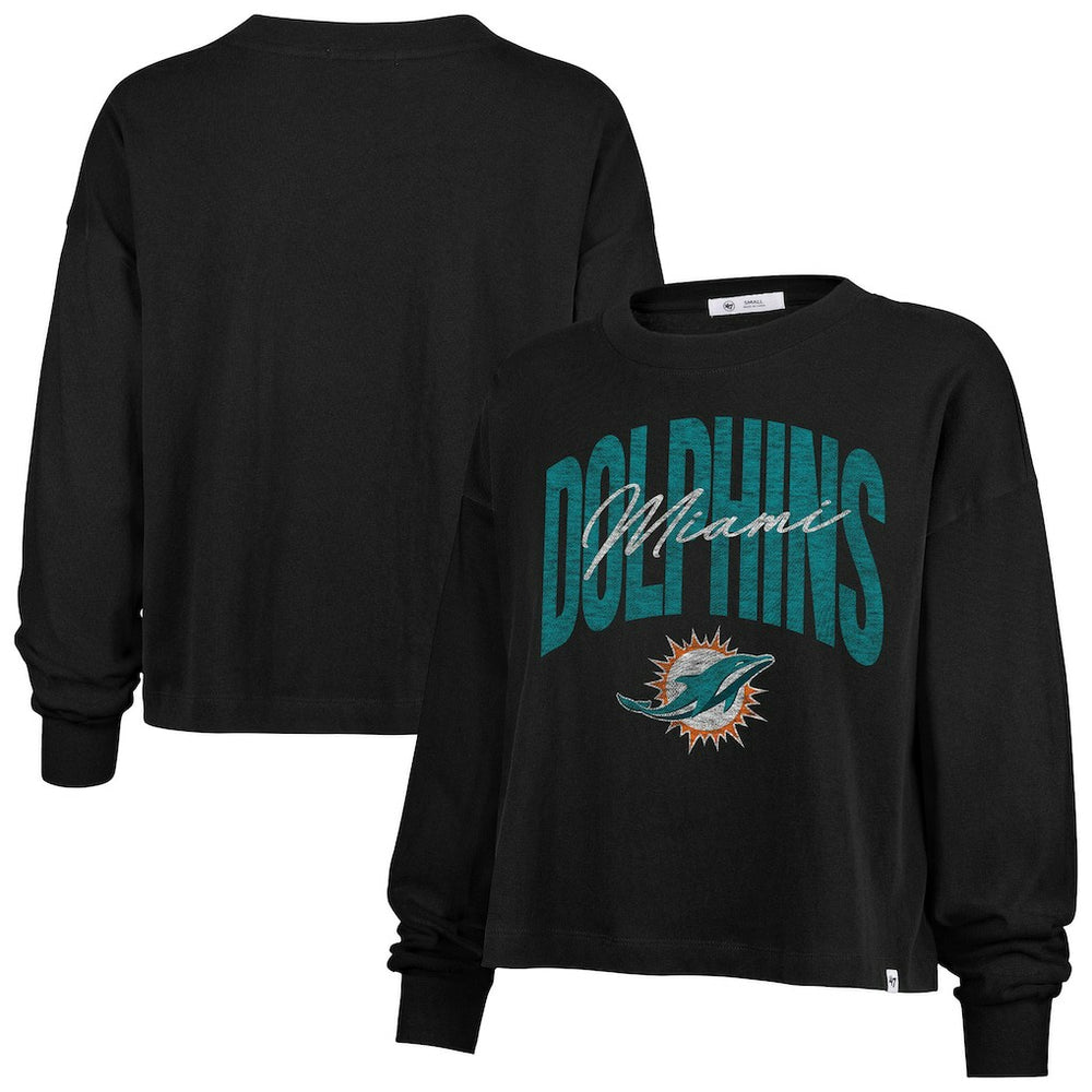 Miami Dolphins '47 Women's Muse Sydney Long Sleeve Cropped T-Shirt - Black - 47 brand