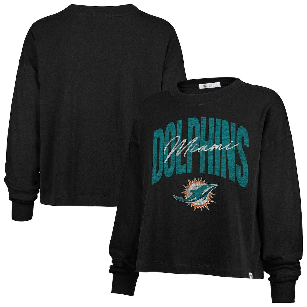 Miami Dolphins '47 Women's Muse Sydney Long Sleeve Cropped T-Shirt - Black - 47 brand