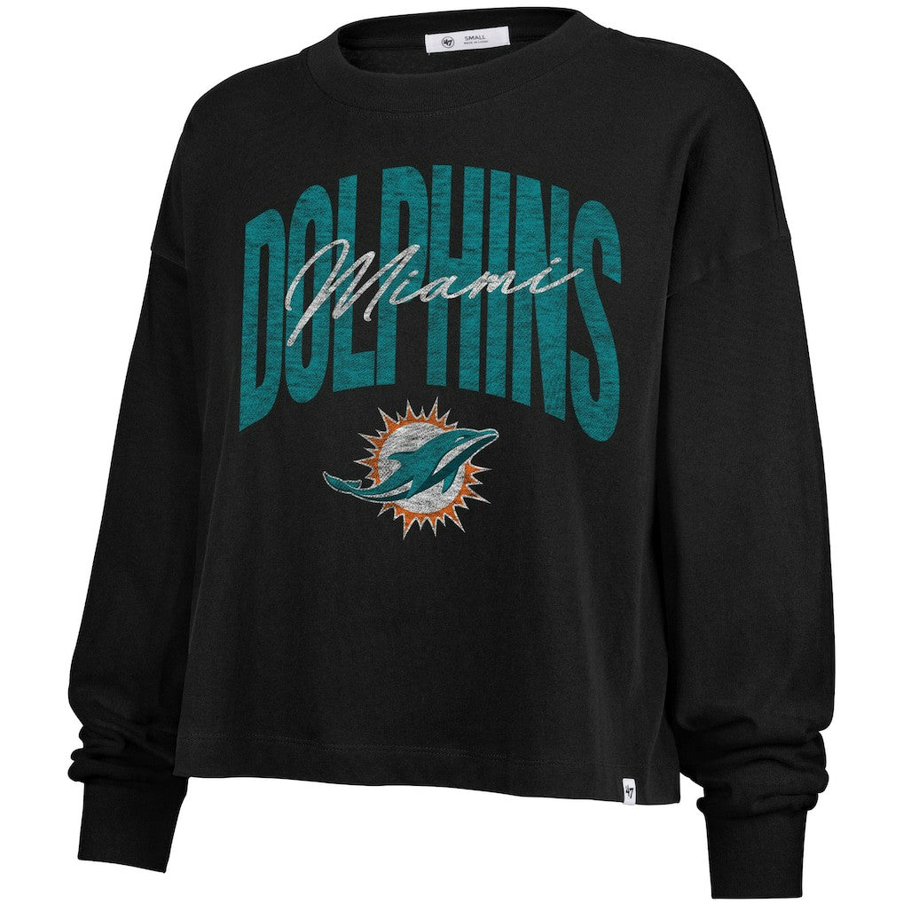 Miami Dolphins '47 Women's Muse Sydney Long Sleeve Cropped T-Shirt - Black - 47 brand