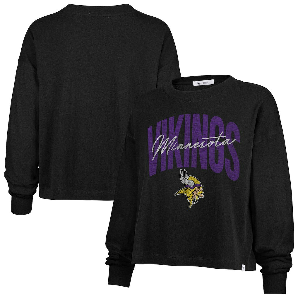 Minnesota Vikings '47 Women's Muse Sydney Long Sleeve Cropped T-Shirt - Black - 47 brand