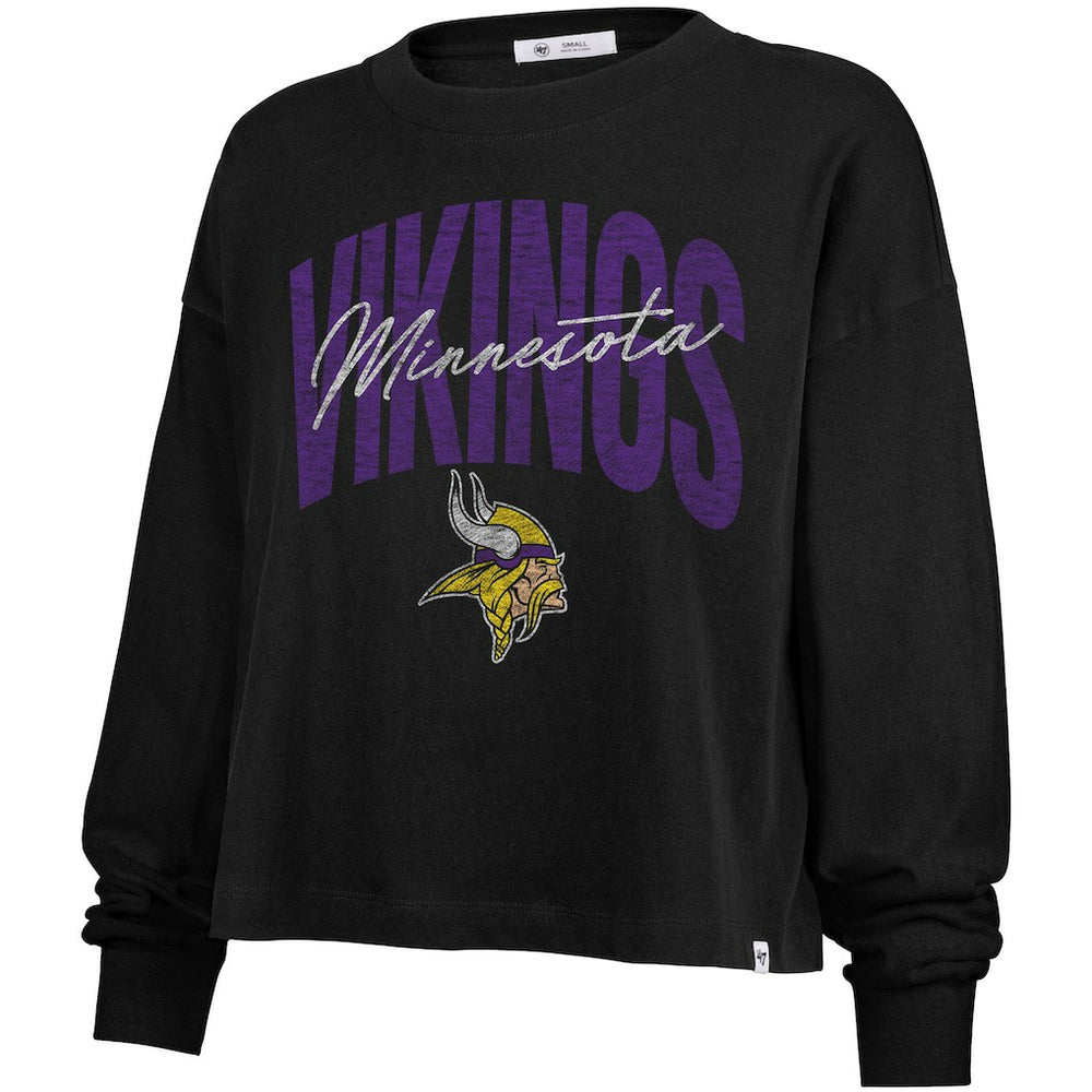 Minnesota Vikings '47 Women's Muse Sydney Long Sleeve Cropped T-Shirt - Black - 47 brand