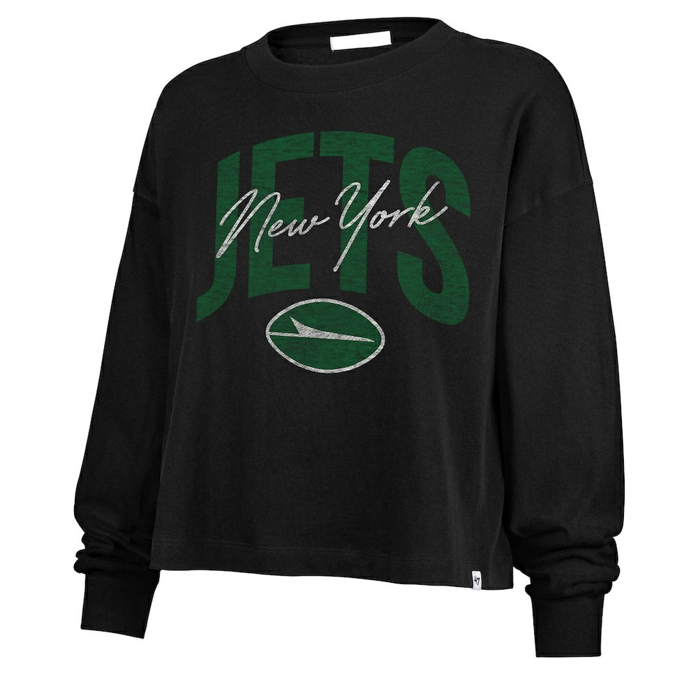 New York Jets '47 Women's Muse Sydney Long Sleeve Cropped T-Shirt - Black - 47 brand
