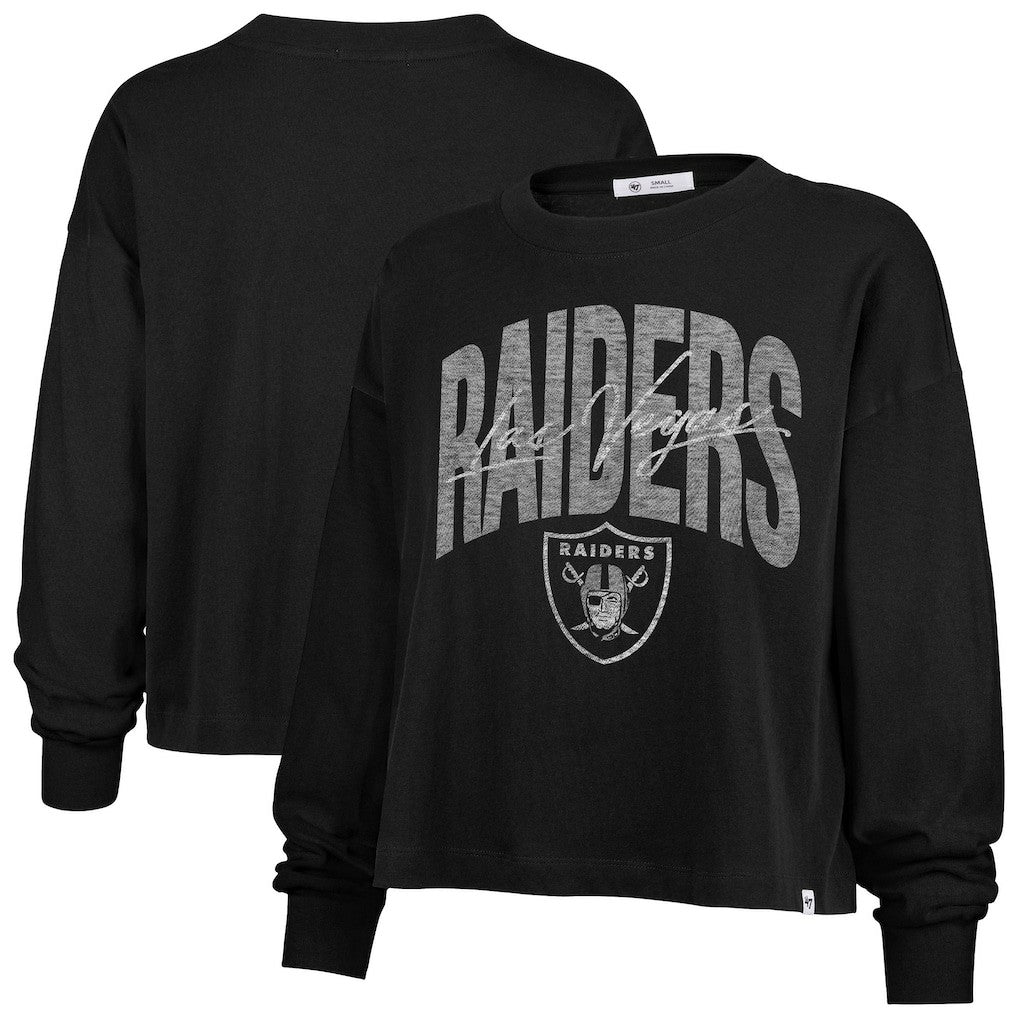 Las Vegas Raiders '47 Women's Muse Sydney Long Sleeve Cropped T-Shirt - Black - 47 brand