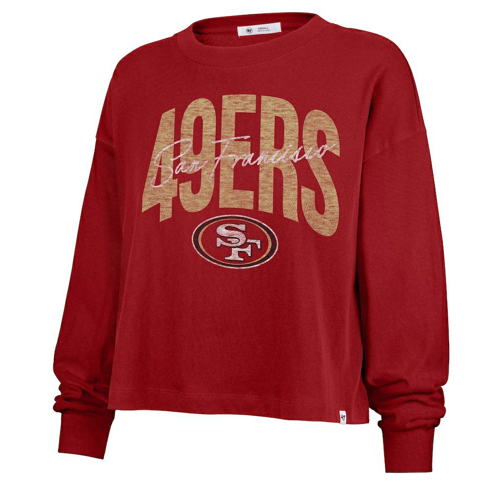 San Francisco 49ers '47 Women's Muse Sydney Long Sleeve Cropped T-Shirt - Scarlet - 47 brand
