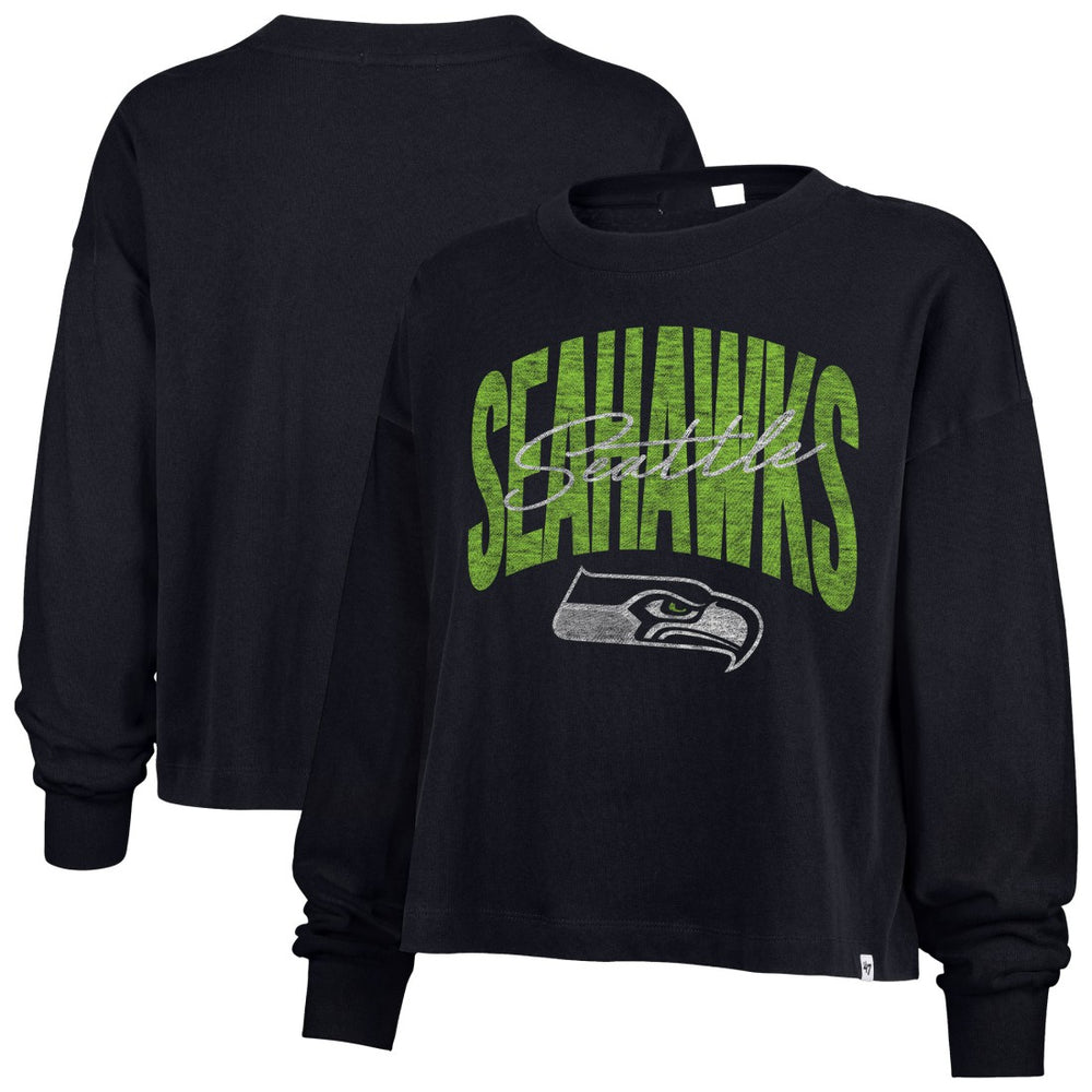 Seattle Seahawks '47 Women's Muse Sydney Long Sleeve Cropped T-Shirt - College Navy - 47 brand