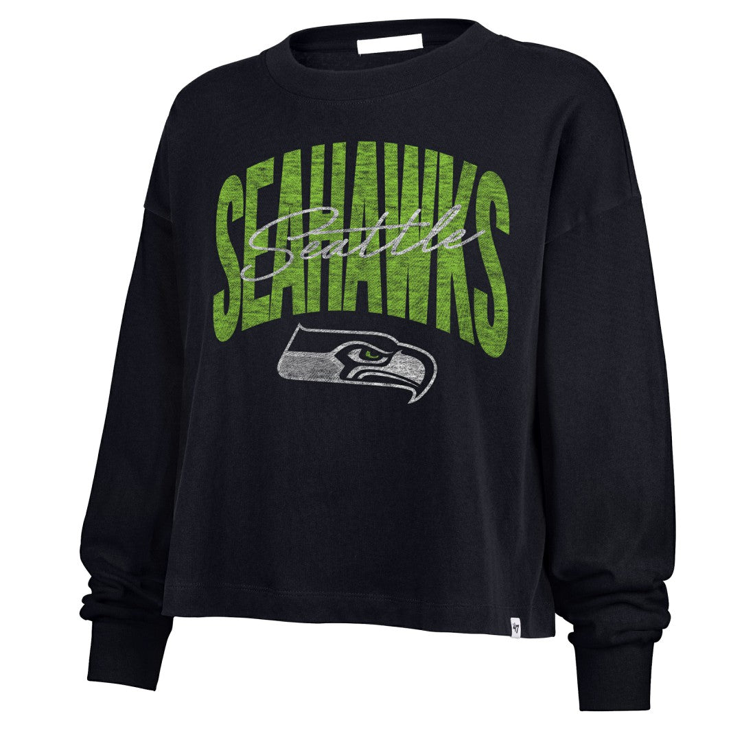 Seattle Seahawks '47 Women's Muse Sydney Long Sleeve Cropped T-Shirt - College Navy - 47 brand