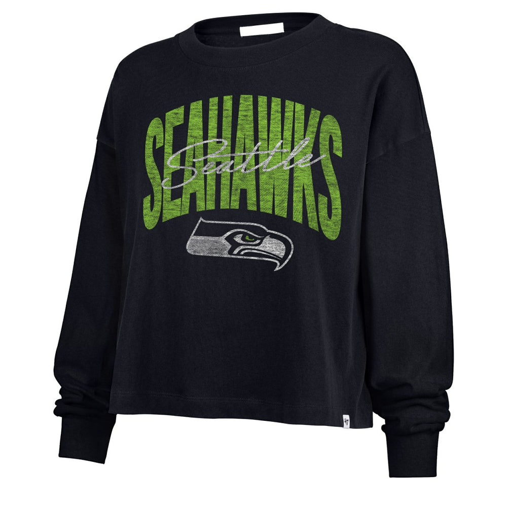 Seattle Seahawks '47 Women's Muse Sydney Long Sleeve Cropped T-Shirt - College Navy - 47 brand