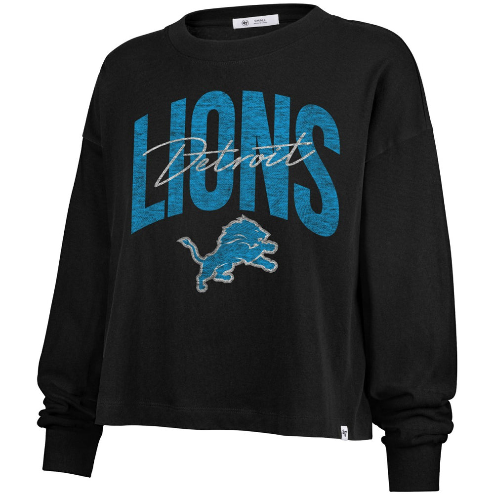 Detroit Lions '47 Women's Muse Sydney Long Sleeve Cropped T-Shirt - Black - 47 brand