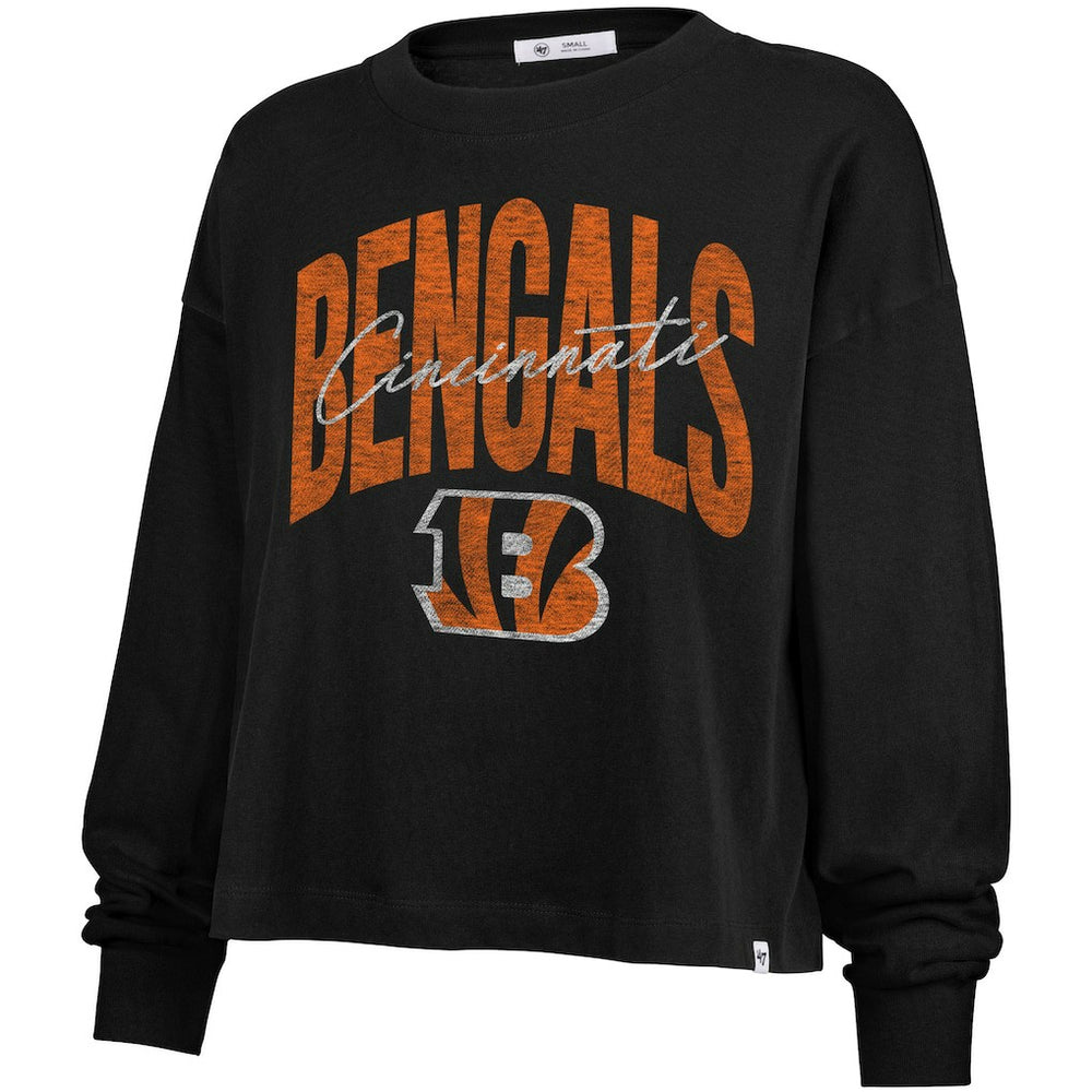 Cincinnati Bengals '47 Women's Muse Sydney Long Sleeve Cropped T-Shirt - Black - 47 brand