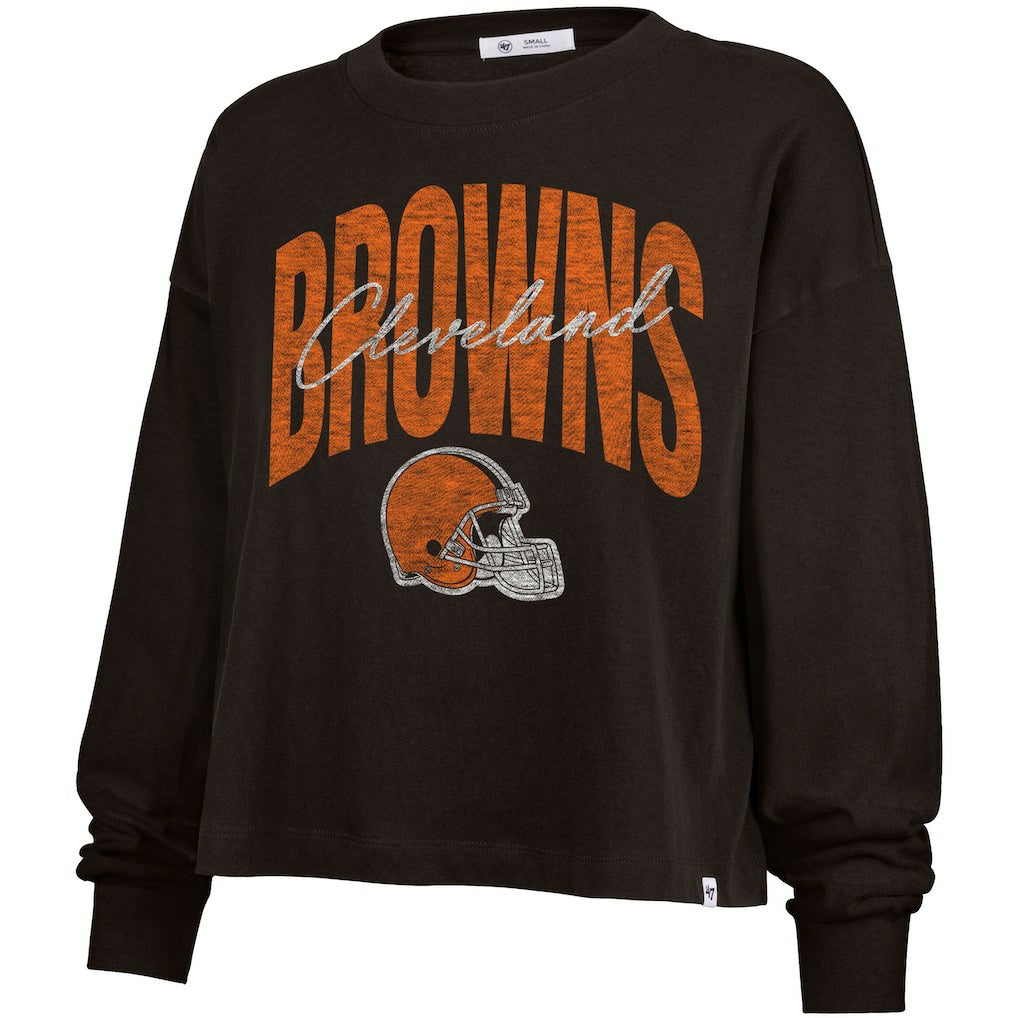 Cleveland Browns '47 Women's Muse Sydney Long Sleeve Cropped T-Shirt - Brown - 47 brand