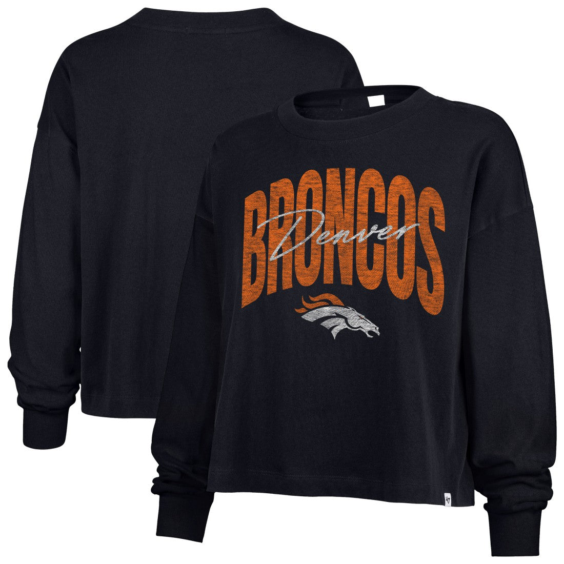 Denver Broncos '47 Women's Muse Sydney Long Sleeve Cropped T-Shirt - Navy - 47 brand