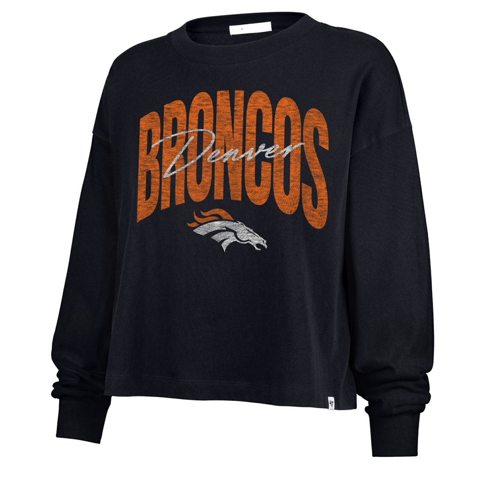 Denver Broncos '47 Women's Muse Sydney Long Sleeve Cropped T-Shirt - Navy - 47 brand
