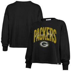 Green Bay Packers '47 Women's Muse Sydney Long Sleeve Cropped T-Shirt - Black - 47 brand