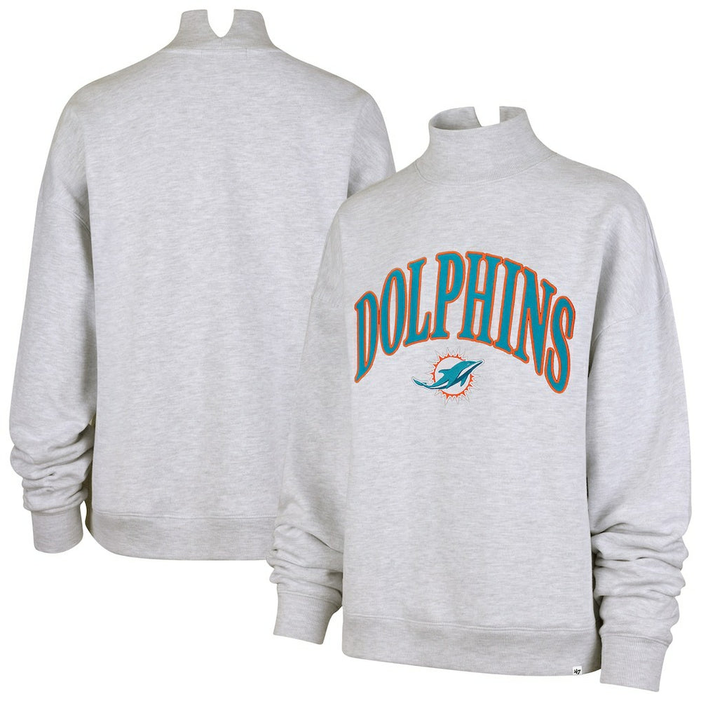 Miami Dolphins '47 Women's Vantage Mock Neck Pullover Sweatshirt - Heather Gray - 47 brand