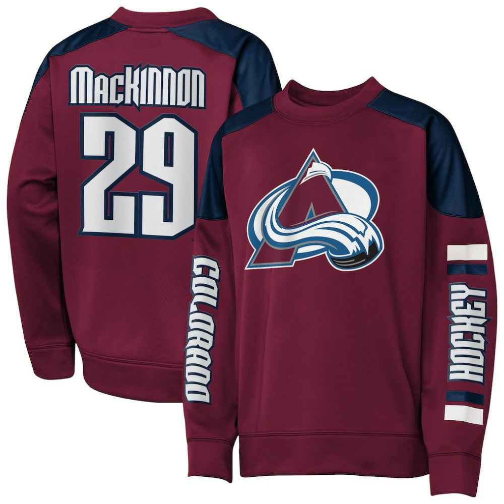 Nathan MacKinnon Colorado Avalanche Outerstuff Youth Best Defense Name & Number Crewneck Sweatshirt - Burgundy | NHL on sale